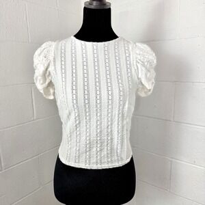 Free People Crop Top Tie Backless‎ Eyelet Puff Sleeves Coquette Festival SZ XS